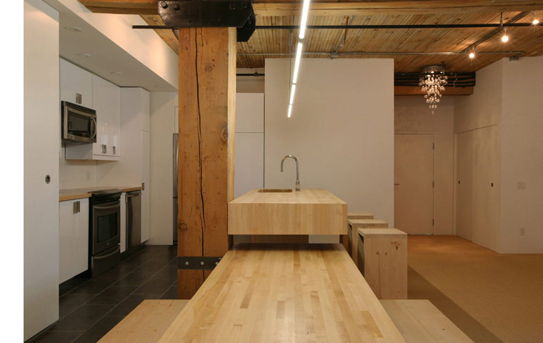 loft renovation, custom counter, custom dining table, modern loft